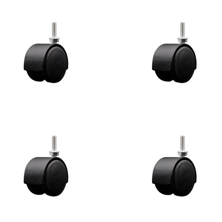 Service Caster 2'' Floor Safe Black Hooded Twin Wheel Caster 5/16 Threaded Stem, 4PK SCC-TS02S50D-NYU-FB-5161810-4